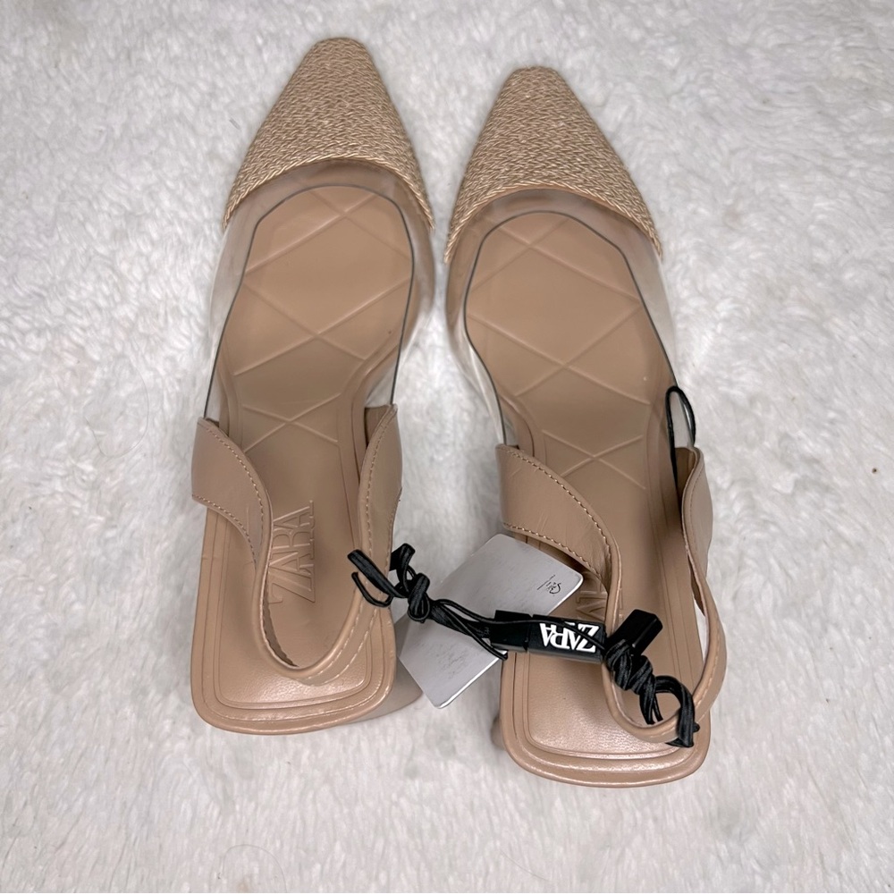 Zara nude/clear pvc straw detail slingback sandals size 6 - Picture 6 of 7